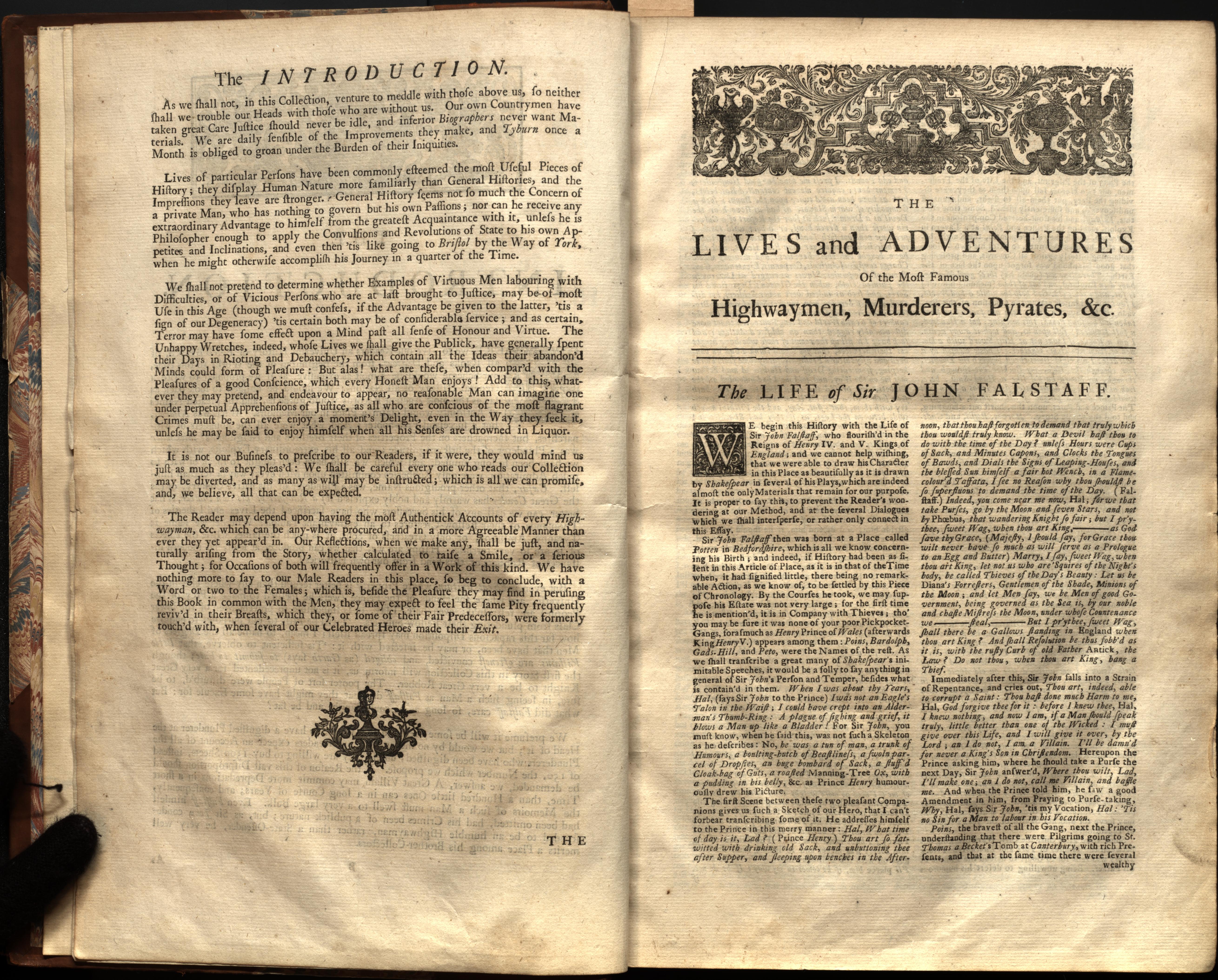 Annotation of the Headpiece from Recto 7 of Charles Johnson's A General History of the Lives and Adventures of the Most Famous Highwaymen, Murderers, Street-Robbers &c, 2nd edition (1742)